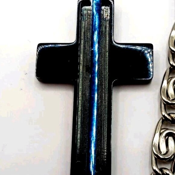 Mens Wallet Or Pants Single Layer With Black + Blue Metal Cross -20" - Picture 3 of 9
